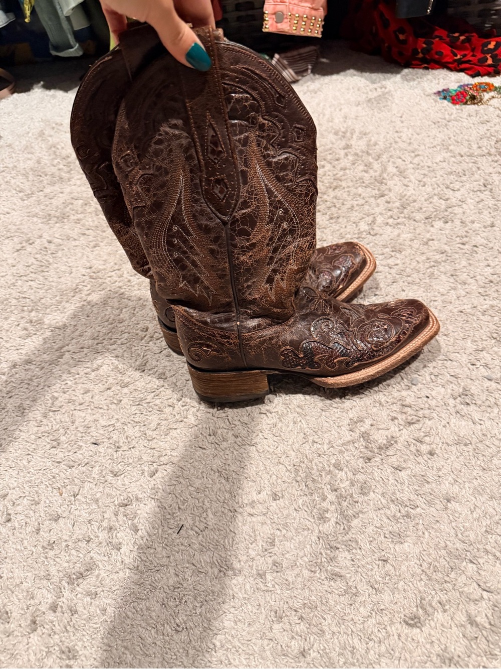 Women's Brown Embossed Lace-Up Western Boots